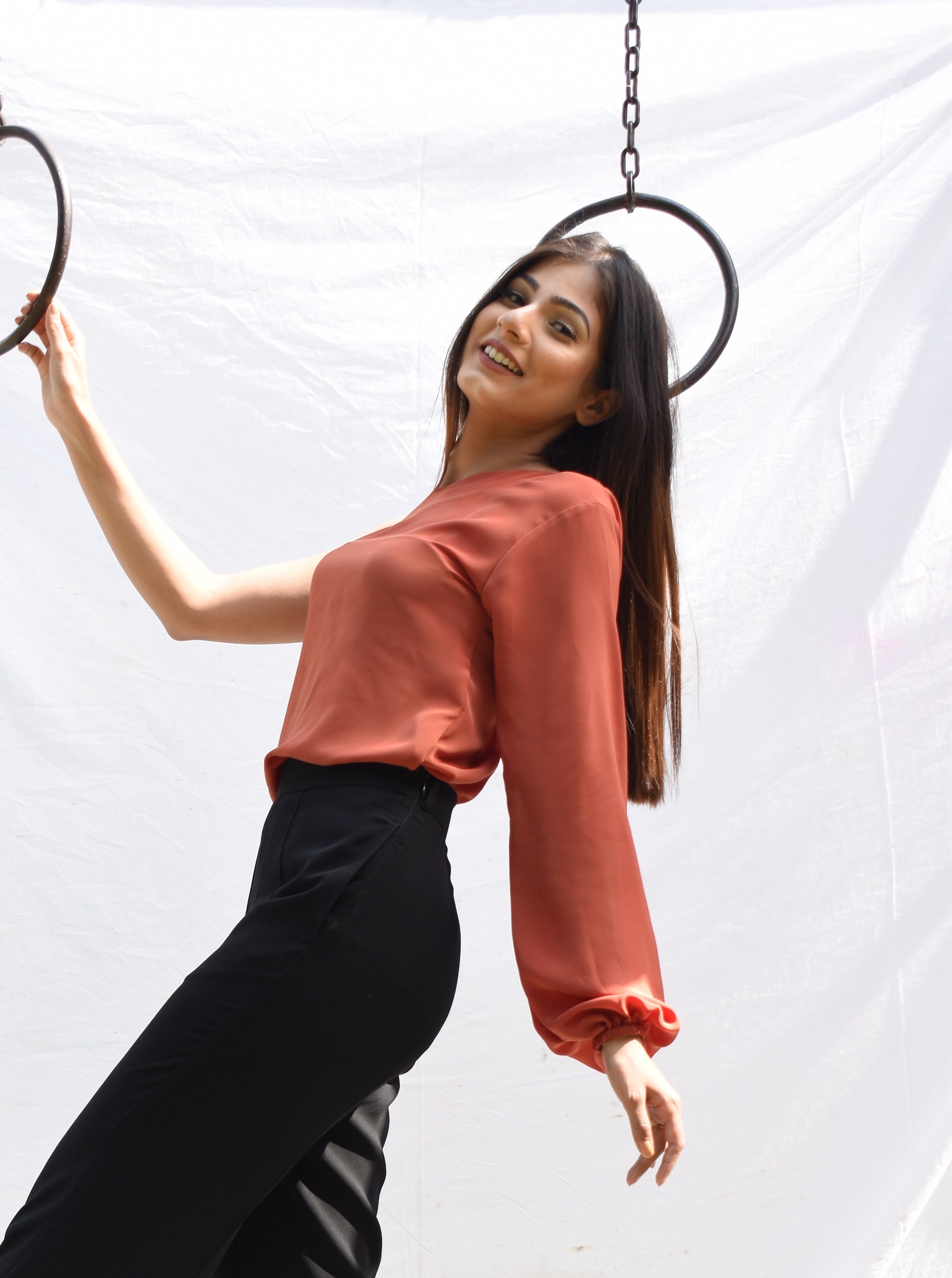 Orange Asymmetric One Sleeve Top
