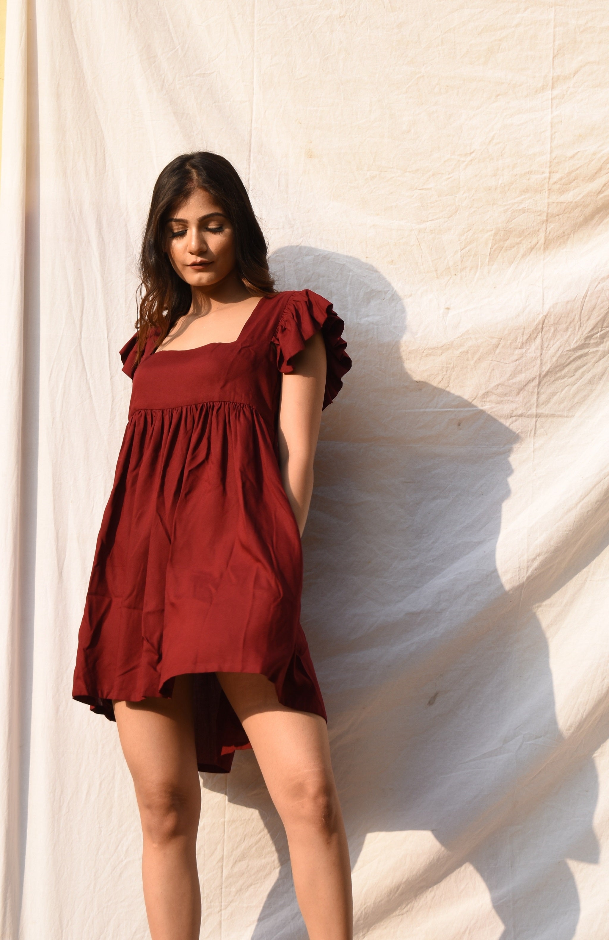 Barn Red Colour Skater Mini Dress