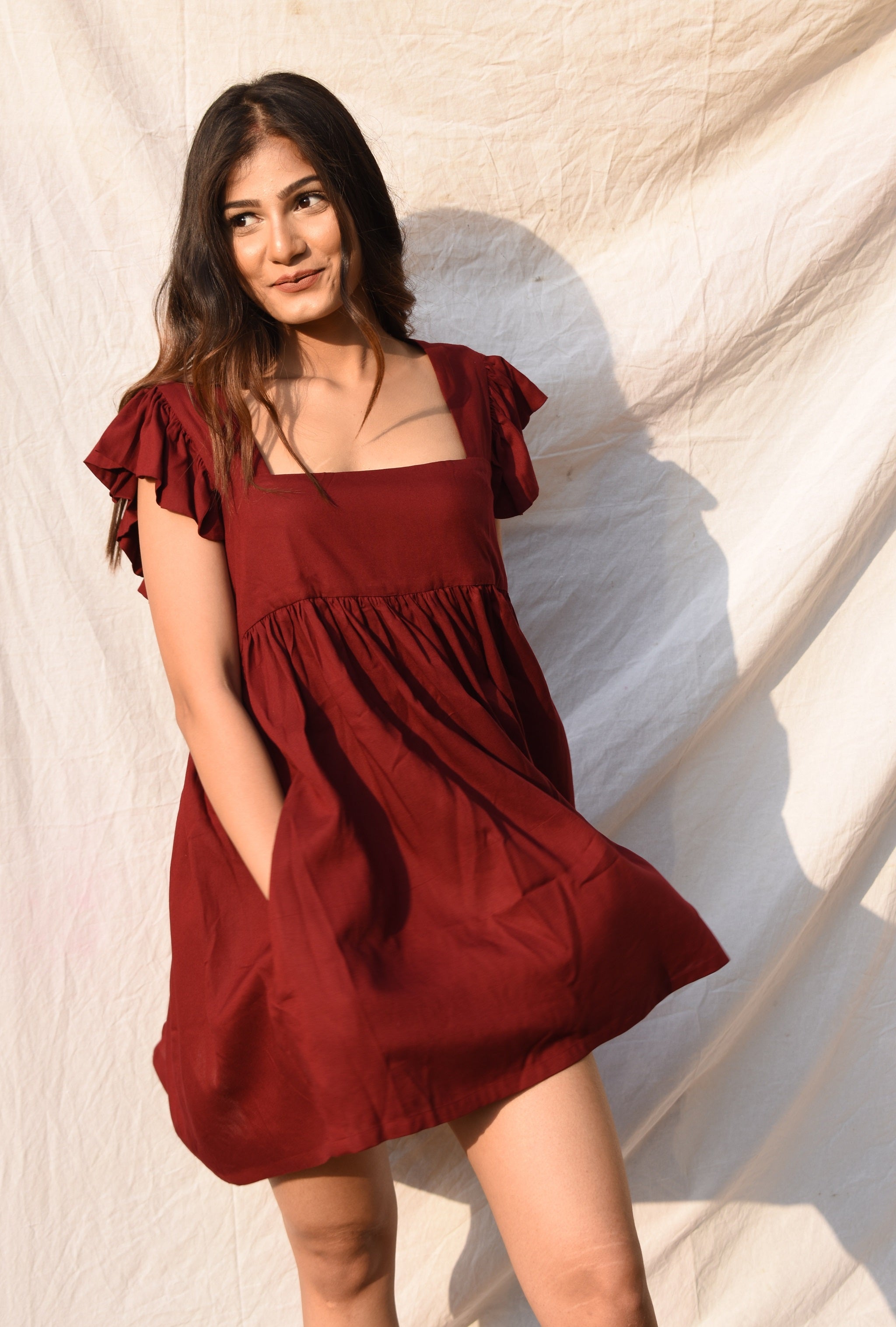 Barn Red Colour Skater Mini Dress