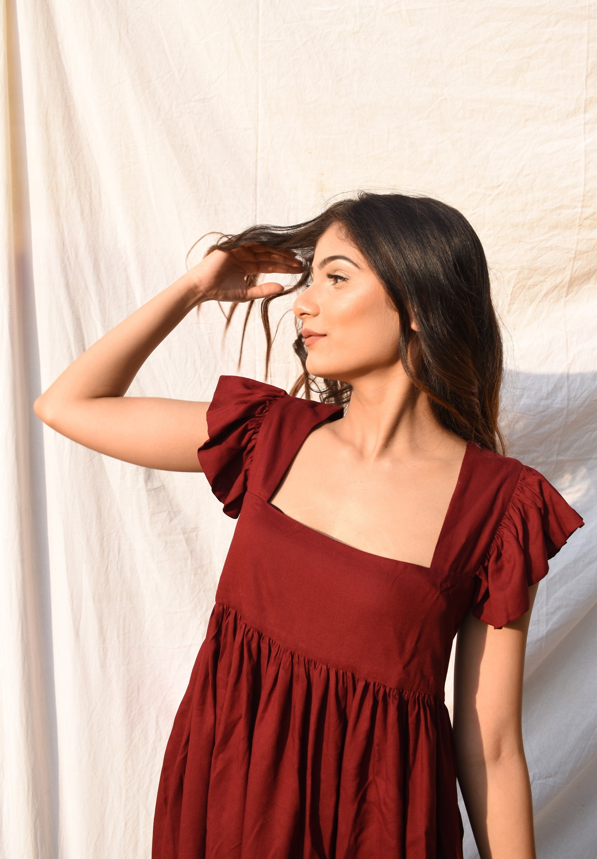 Barn Red Colour Skater Mini Dress