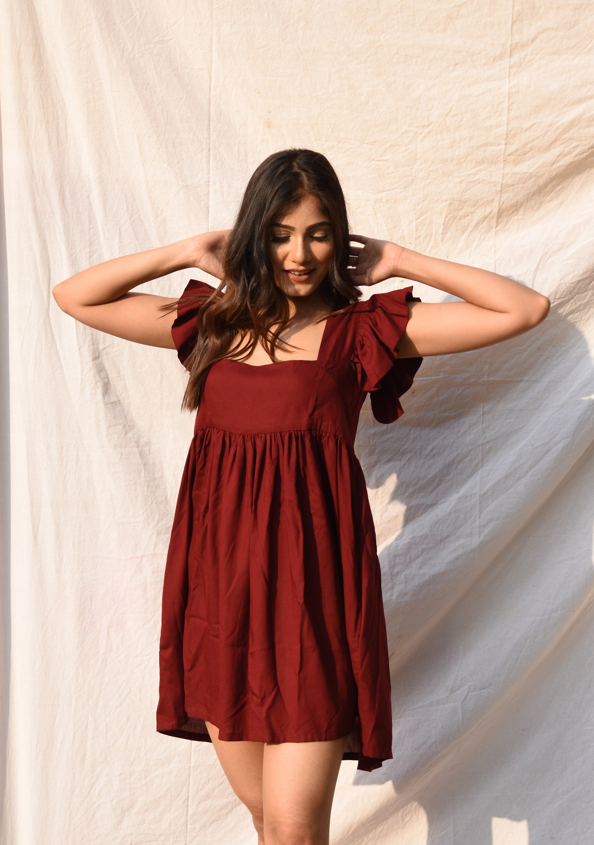 Barn Red Colour Skater Mini Dress