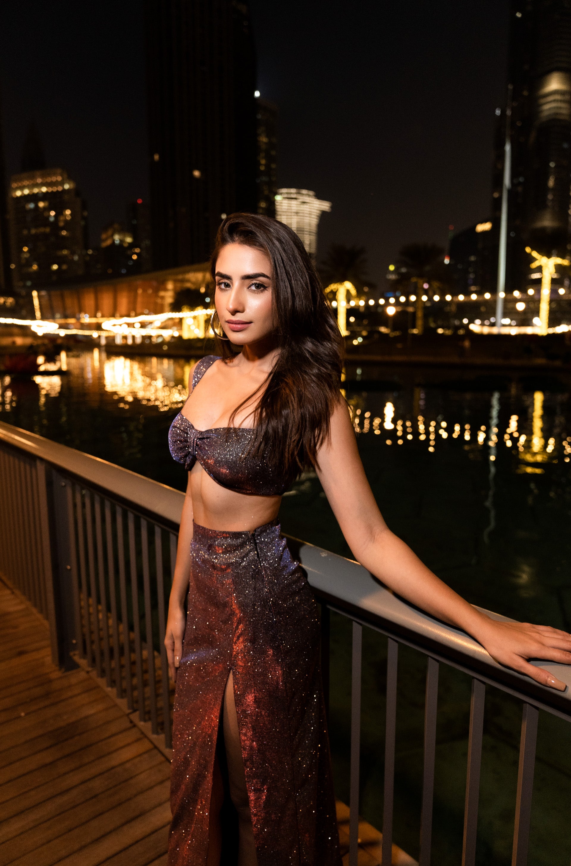 Bluish Grey Glitter crop top and skirt