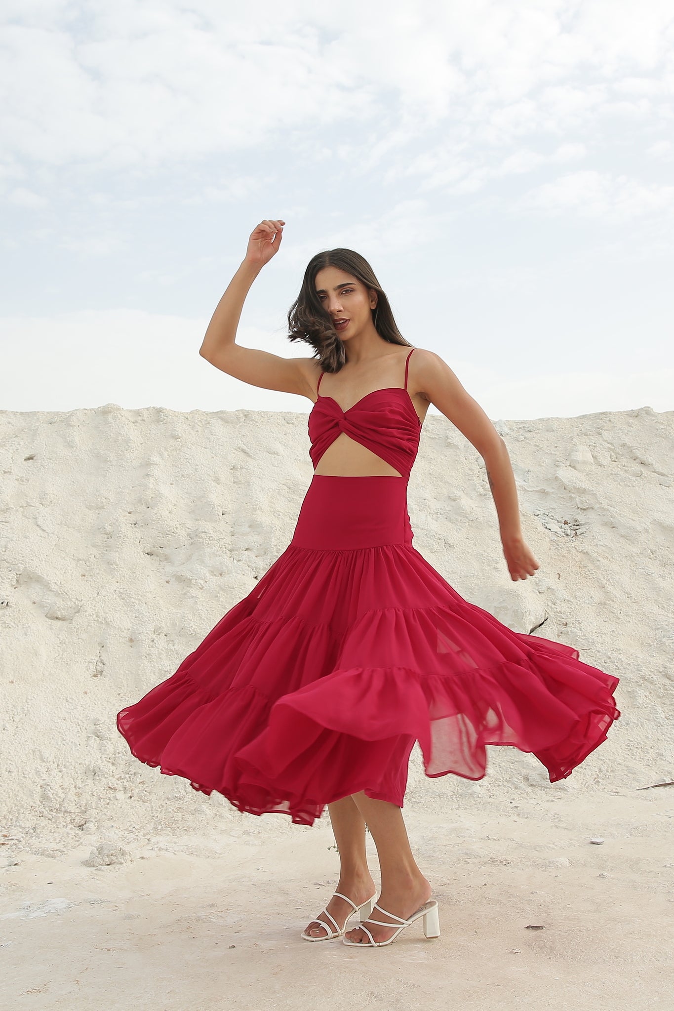Hot Pink Gathered Maxi Dress