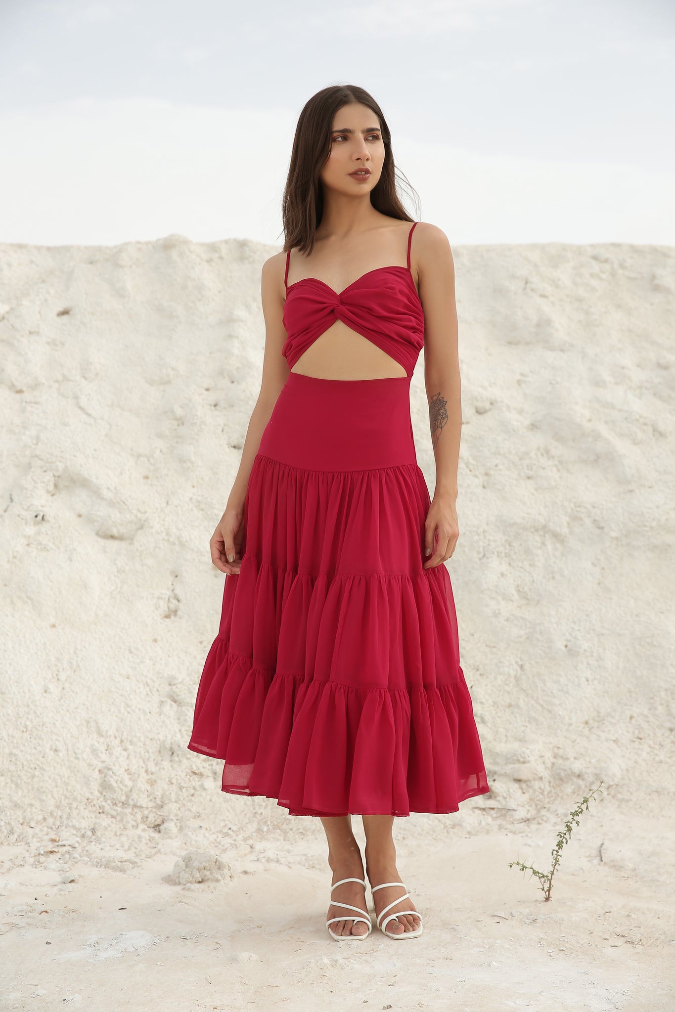 Hot Pink Gathered Maxi Dress