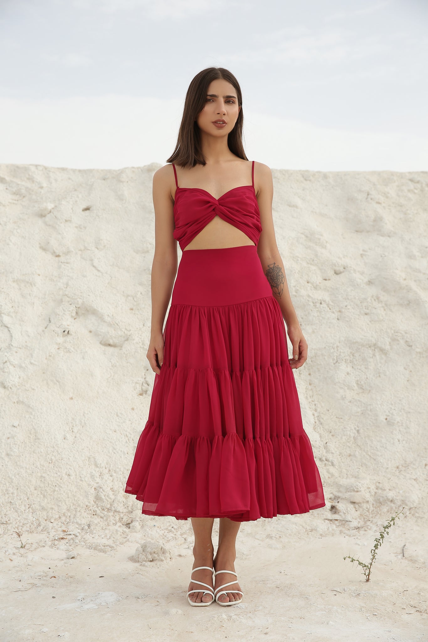 Hot Pink Gathered Maxi Dress
