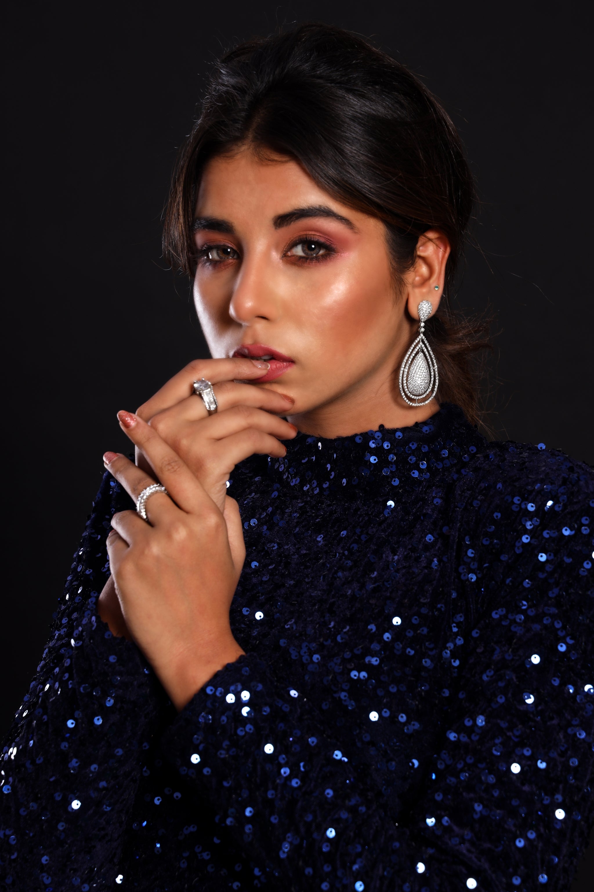 Navy Blue Sequin Maxi Dress