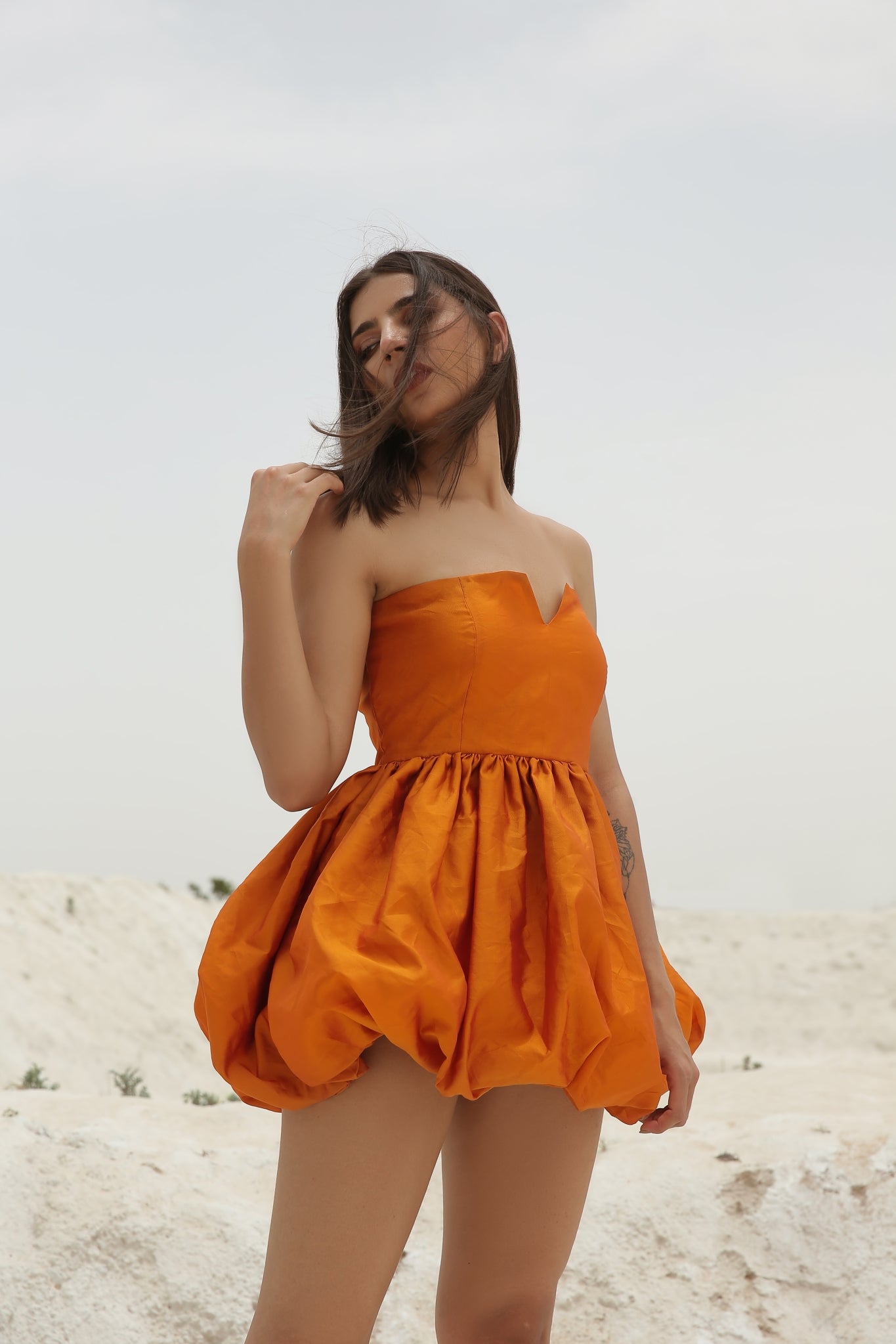 Orange Tube Balloon Mini Dress