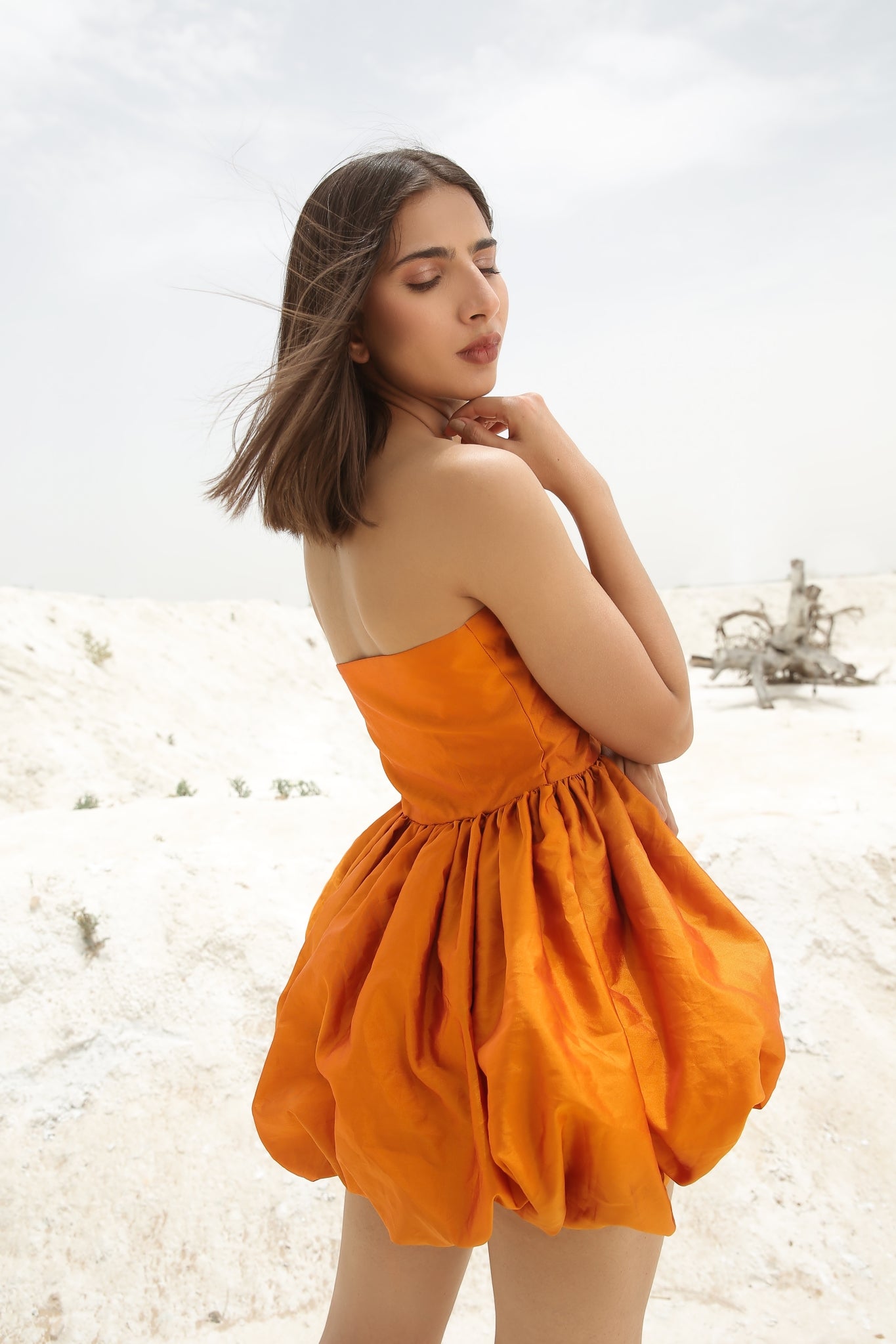 Orange Tube Balloon Mini Dress