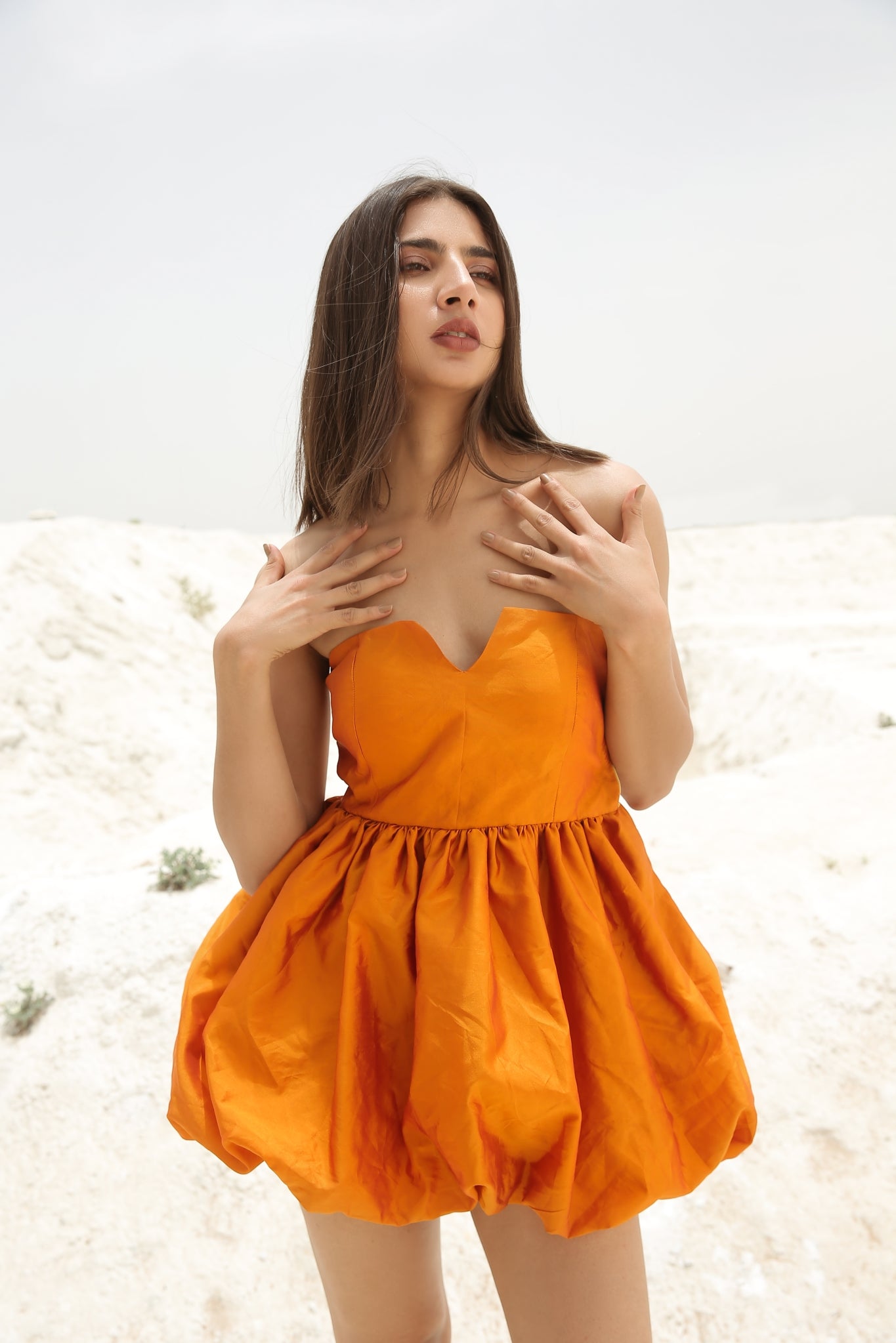 Orange Tube Balloon Mini Dress