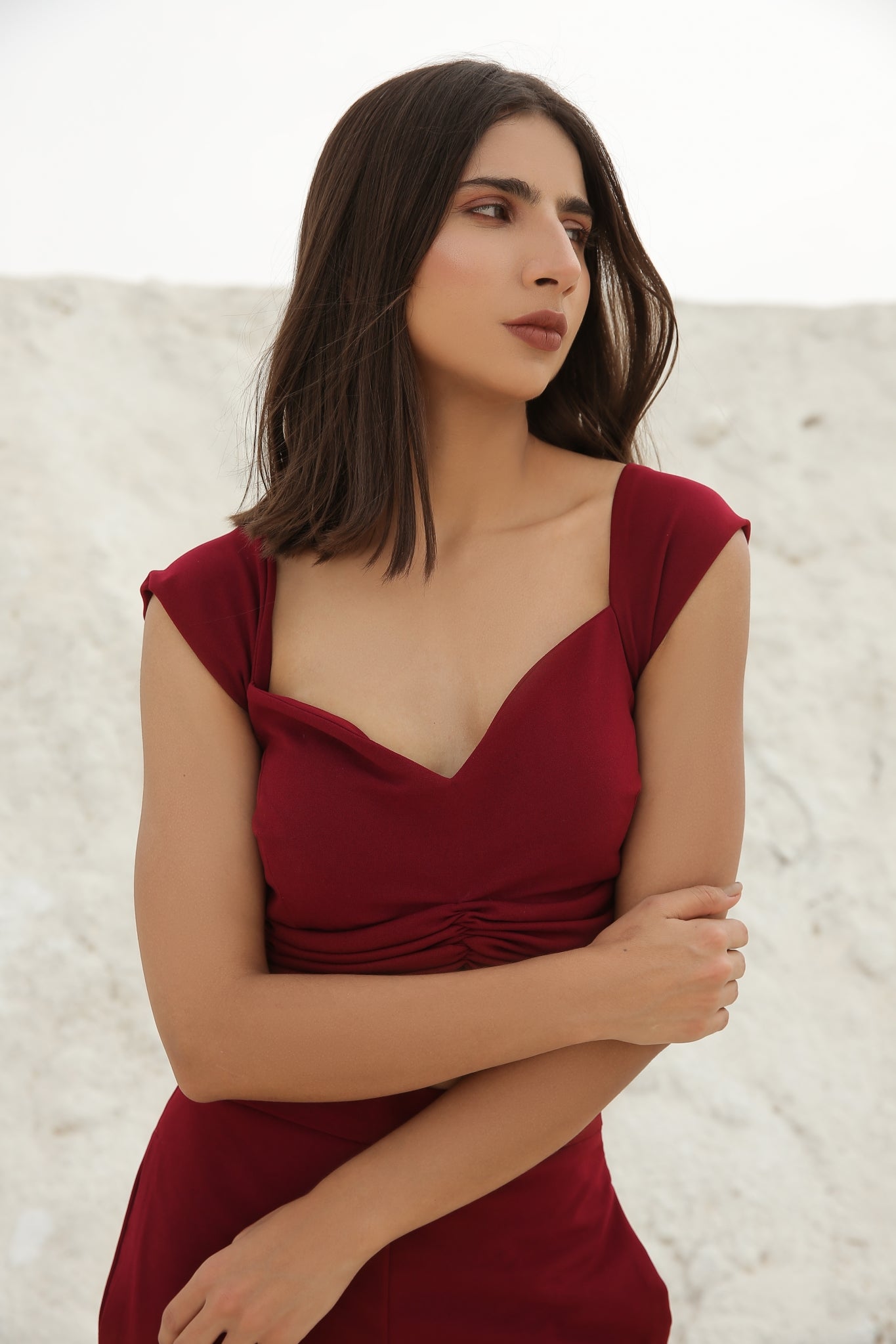 Crimson Red Gathered Crop top and Pants