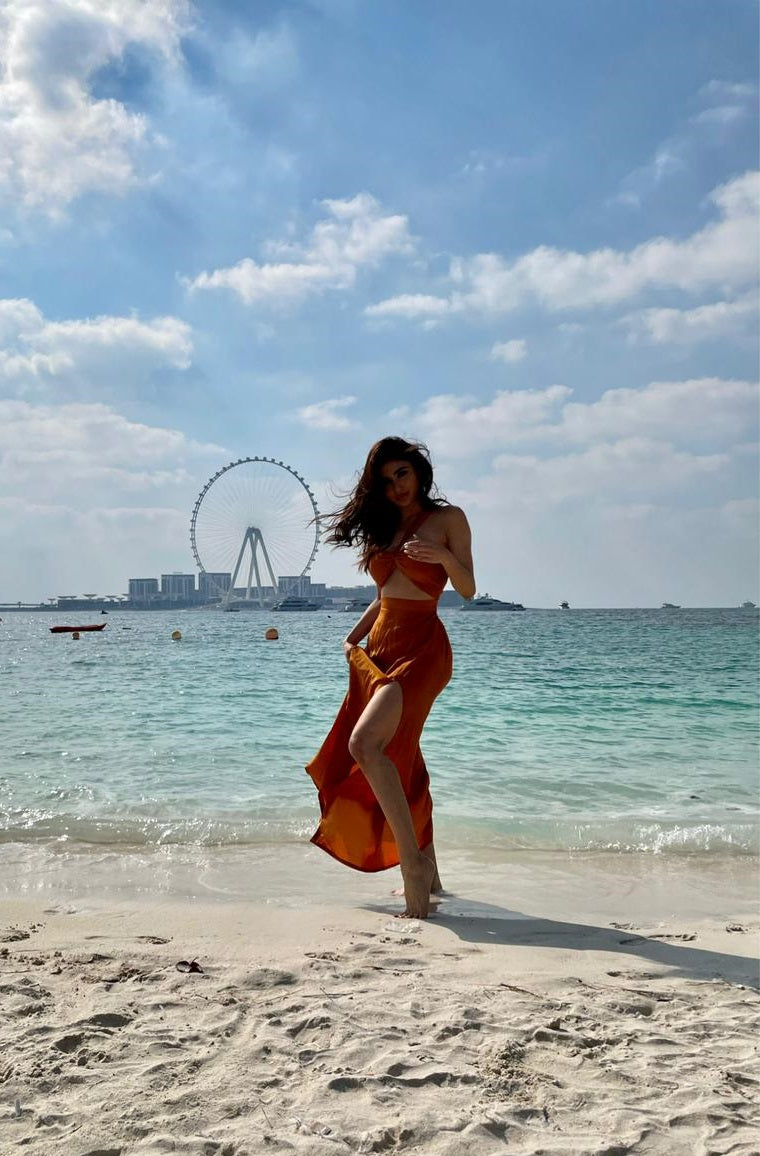 Mouni Roy - Mustard Halter Neck Maxi Dress