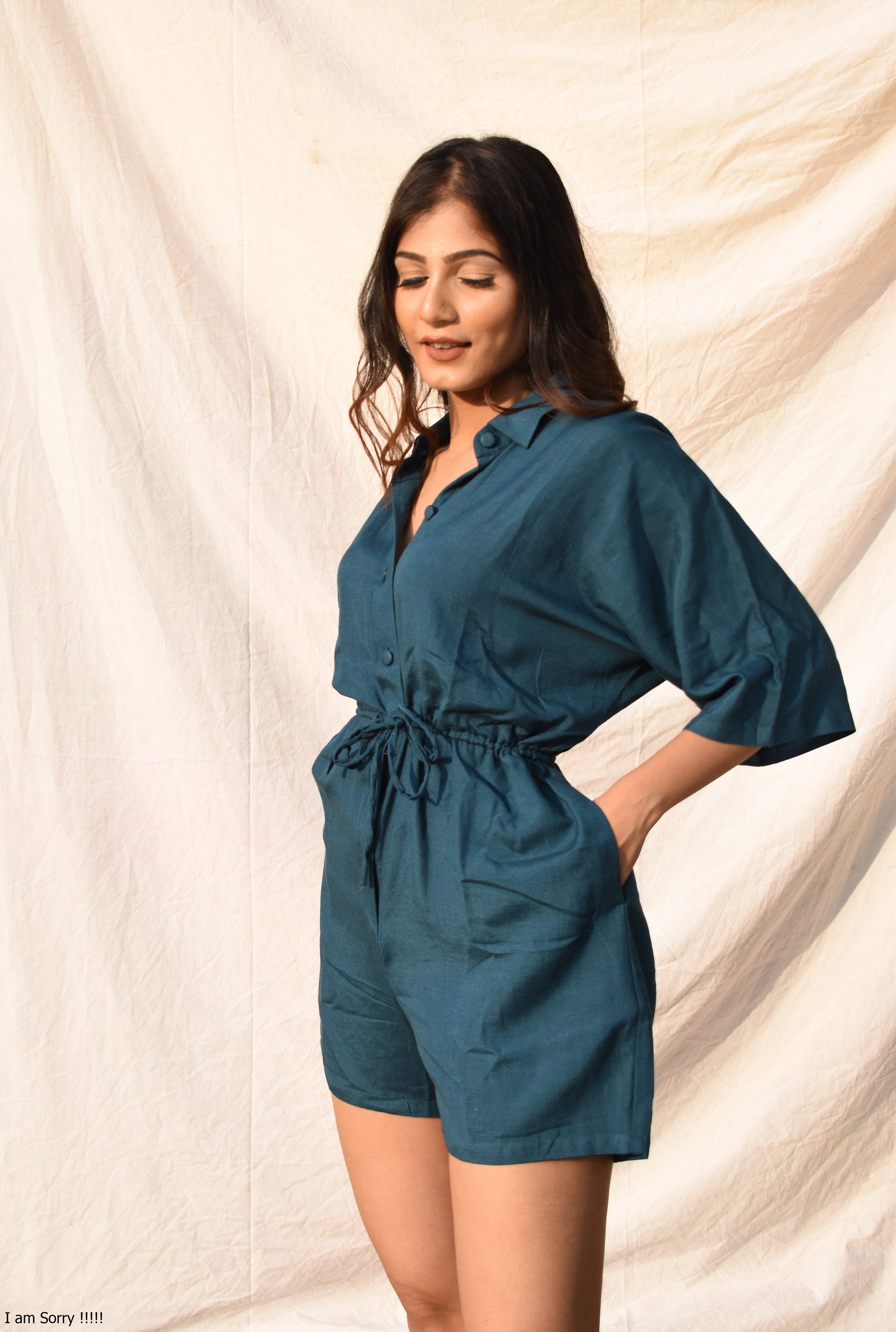 Teal Blue Kimono Sleeve Playsuit