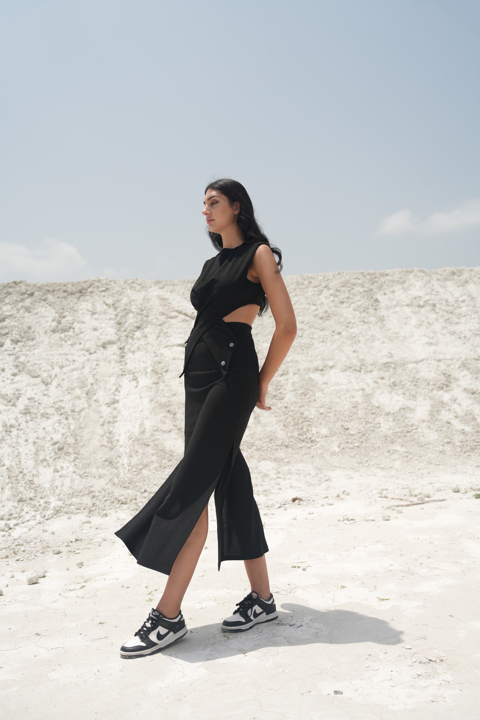 BLACK CRISS CROSS CROP TOP AND SKIRT