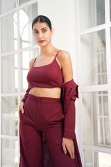MAROON LONG JACKET WITH BUSTIER AND PANTS