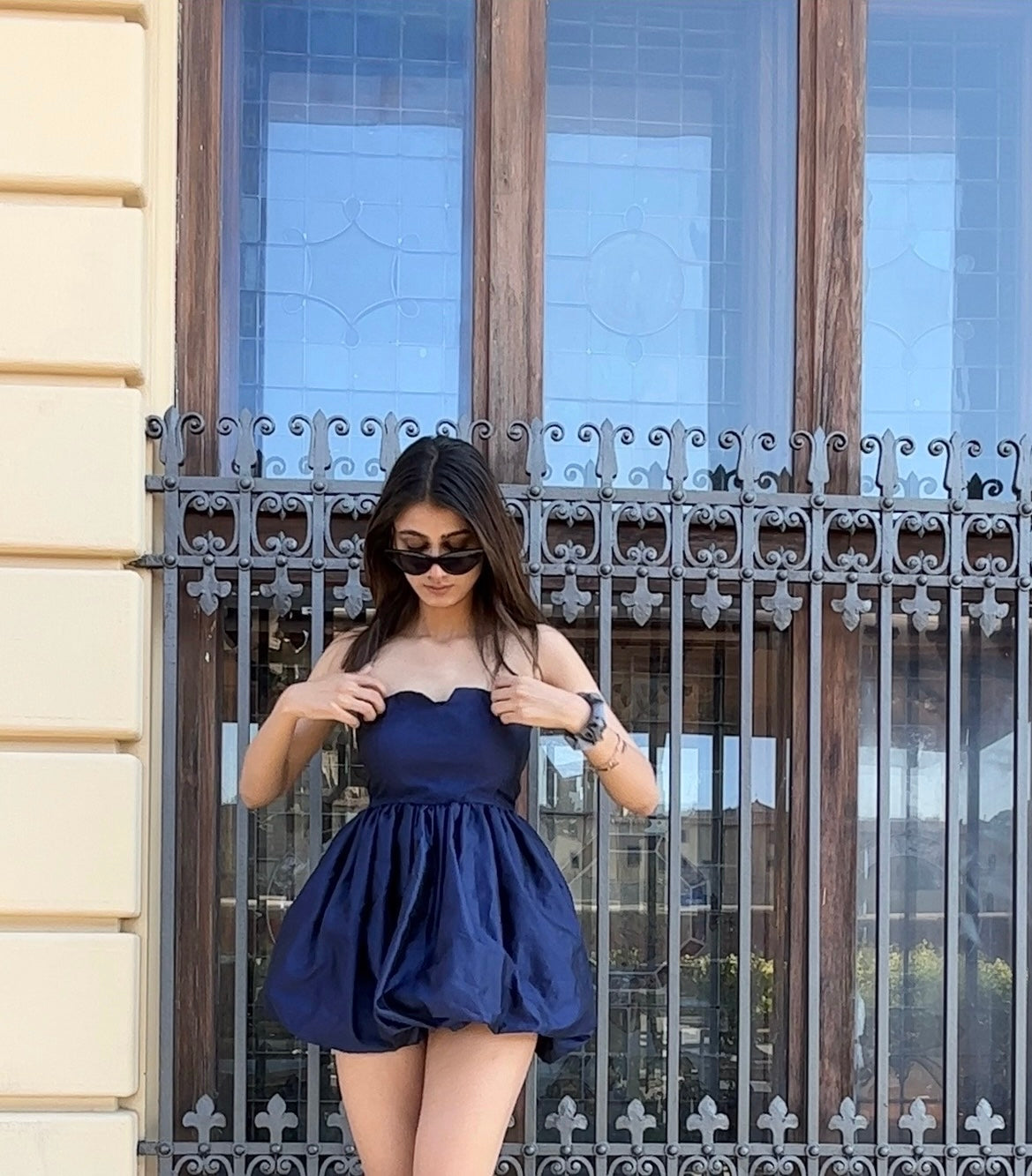 NAVY BLUE TUBE BALLOON MINI DRESS