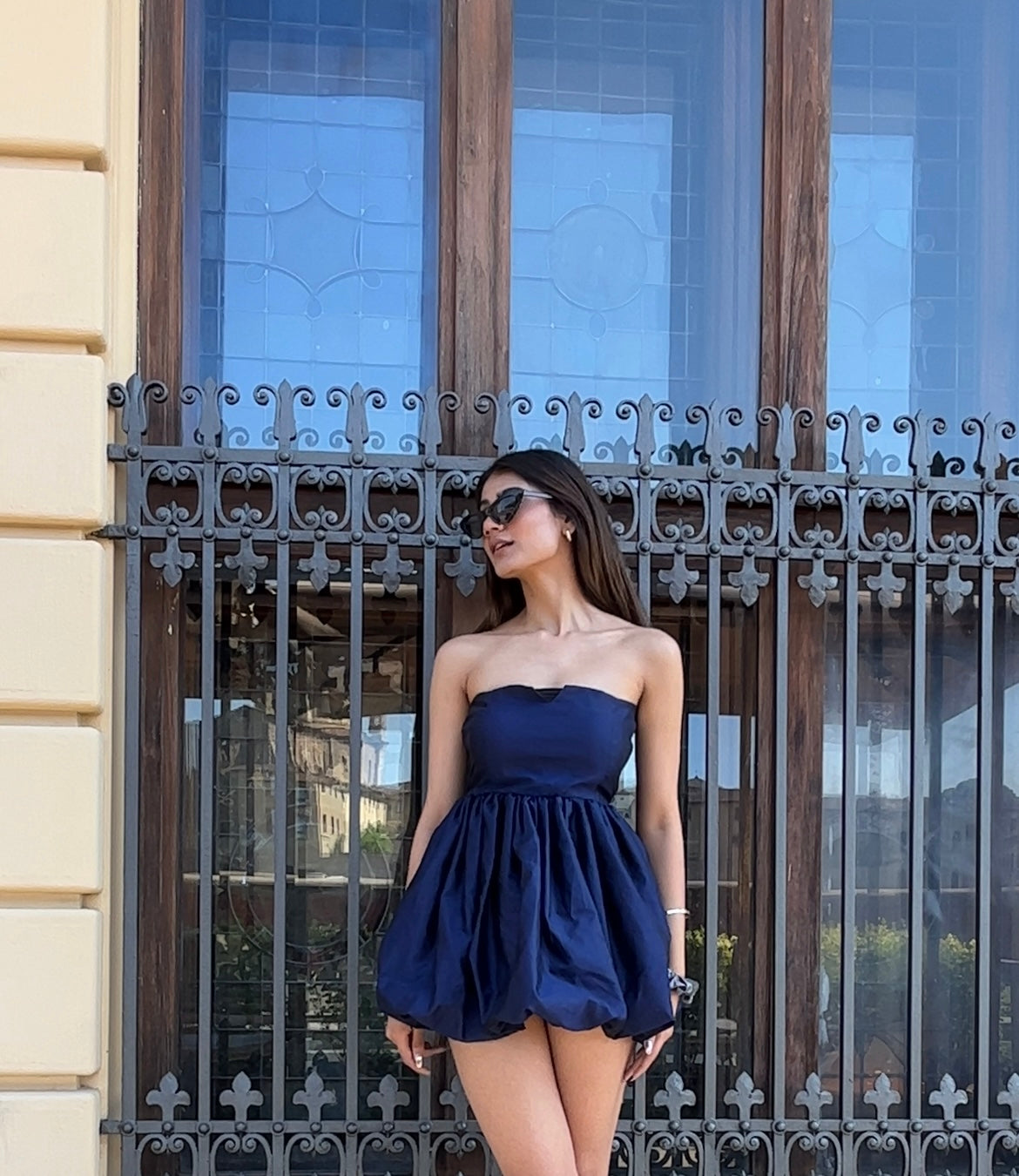 NAVY BLUE TUBE BALLOON MINI DRESS