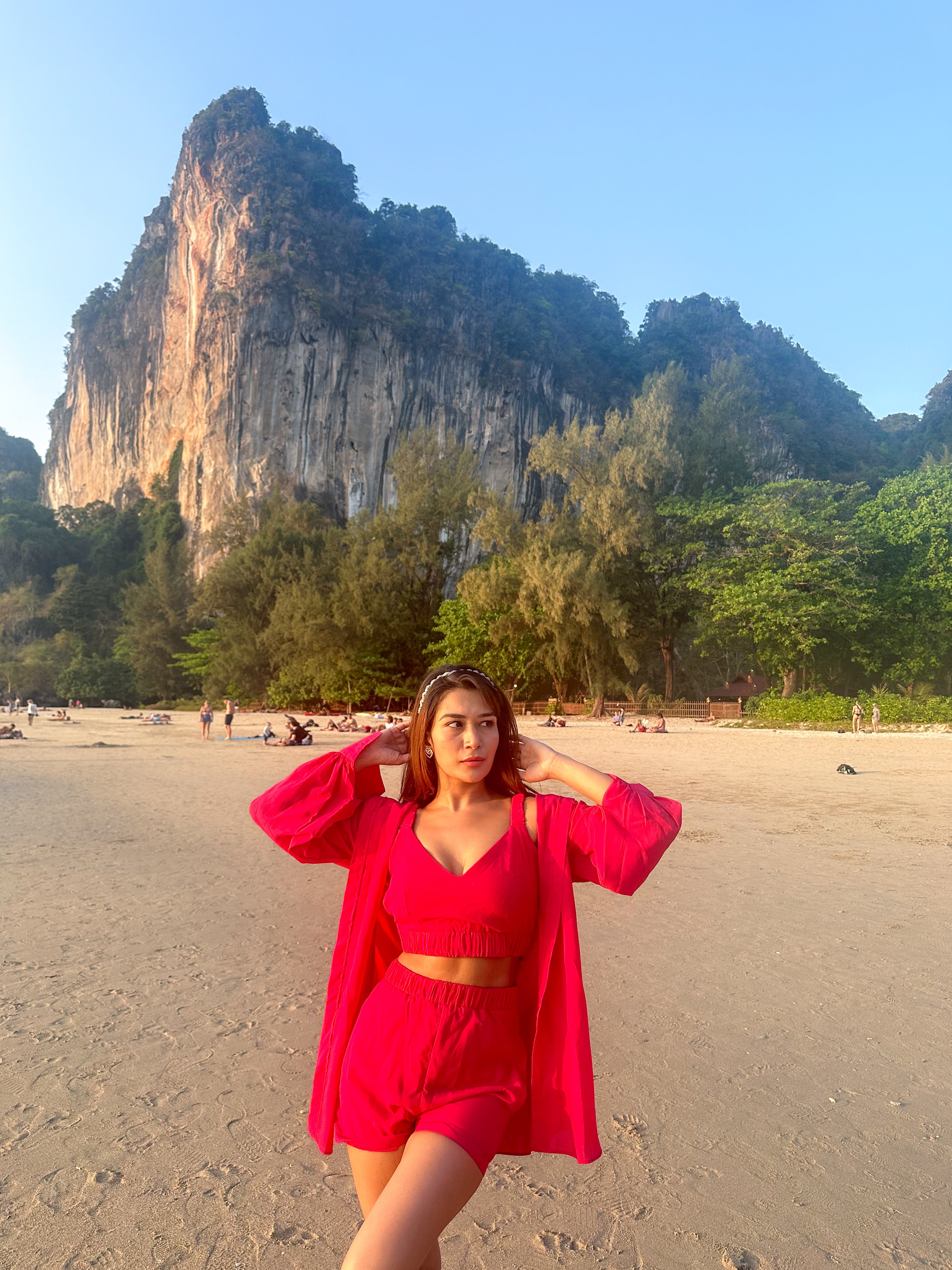 HOT PINK BUSTIER AND SHORTS WITH LONG SHIRT