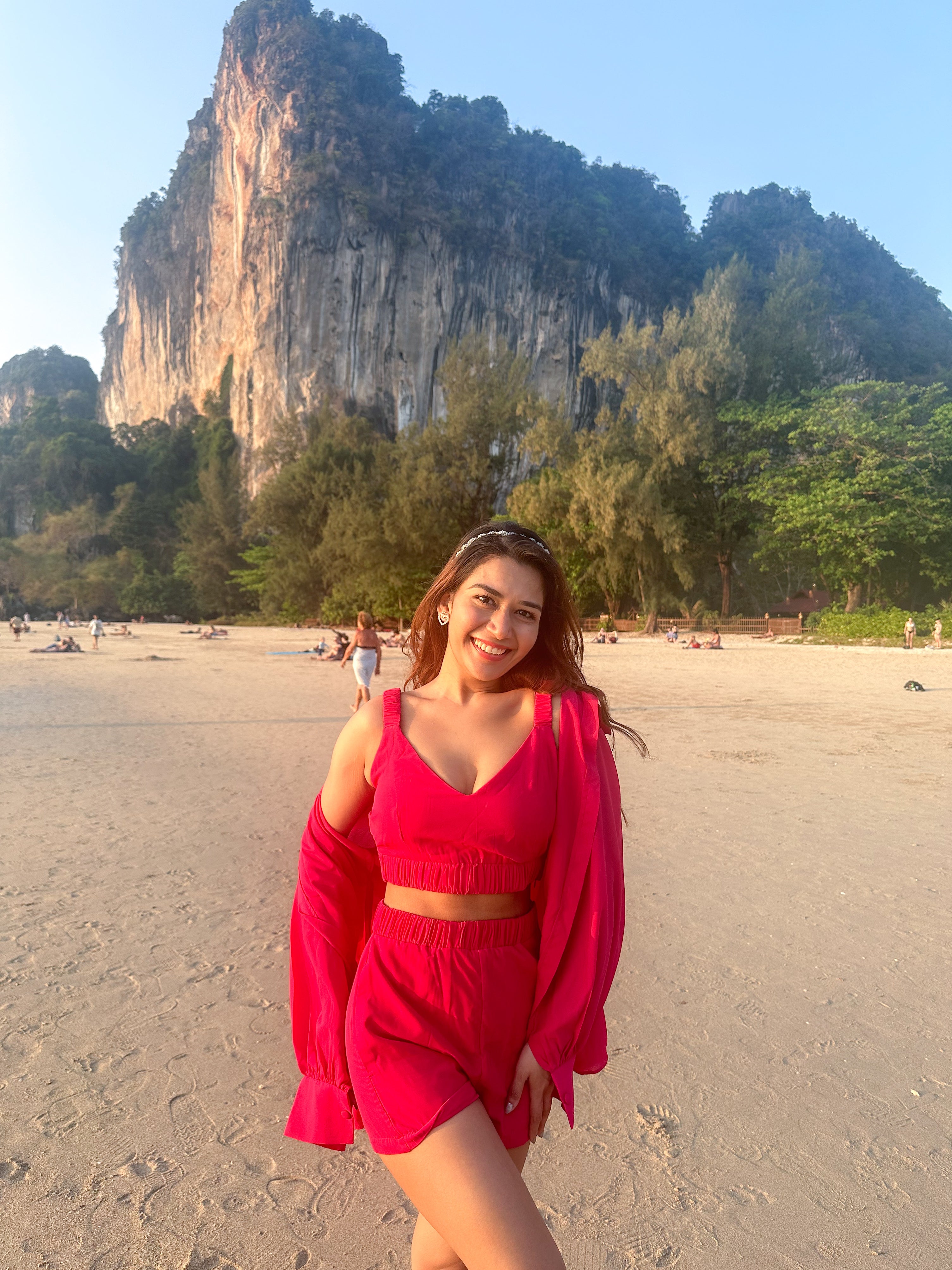 HOT PINK BUSTIER AND SHORTS WITH LONG SHIRT