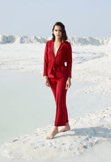 TURKEY RED COLOR ELASTICATED BLAZER AND PANTS