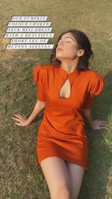 Yam Orange Petal Sleeves Mini Dress