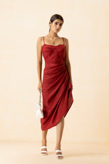 Scarlet Red Asymmetric Hem Midi Dress