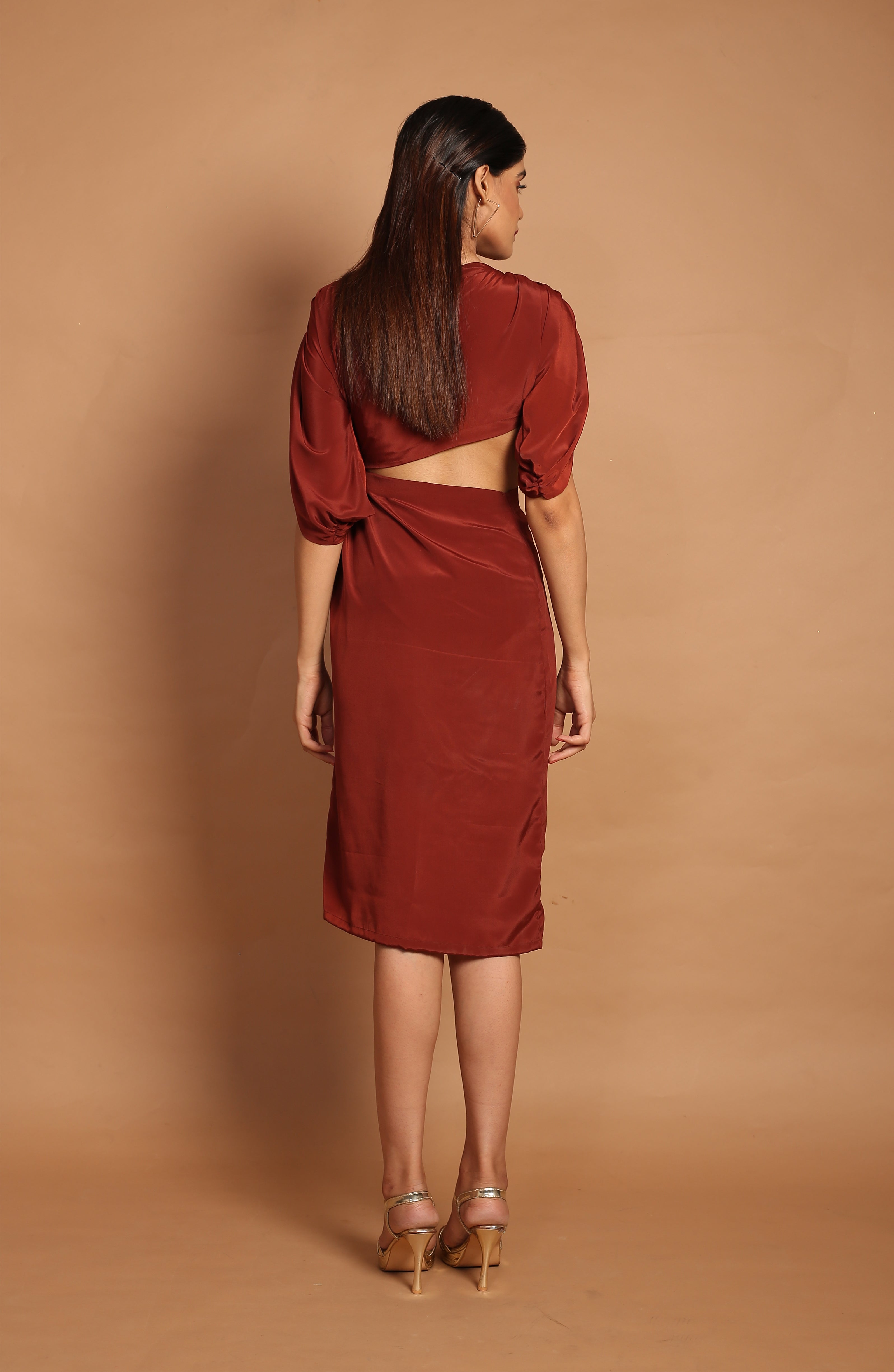 Umber brown Cut -out midi dress