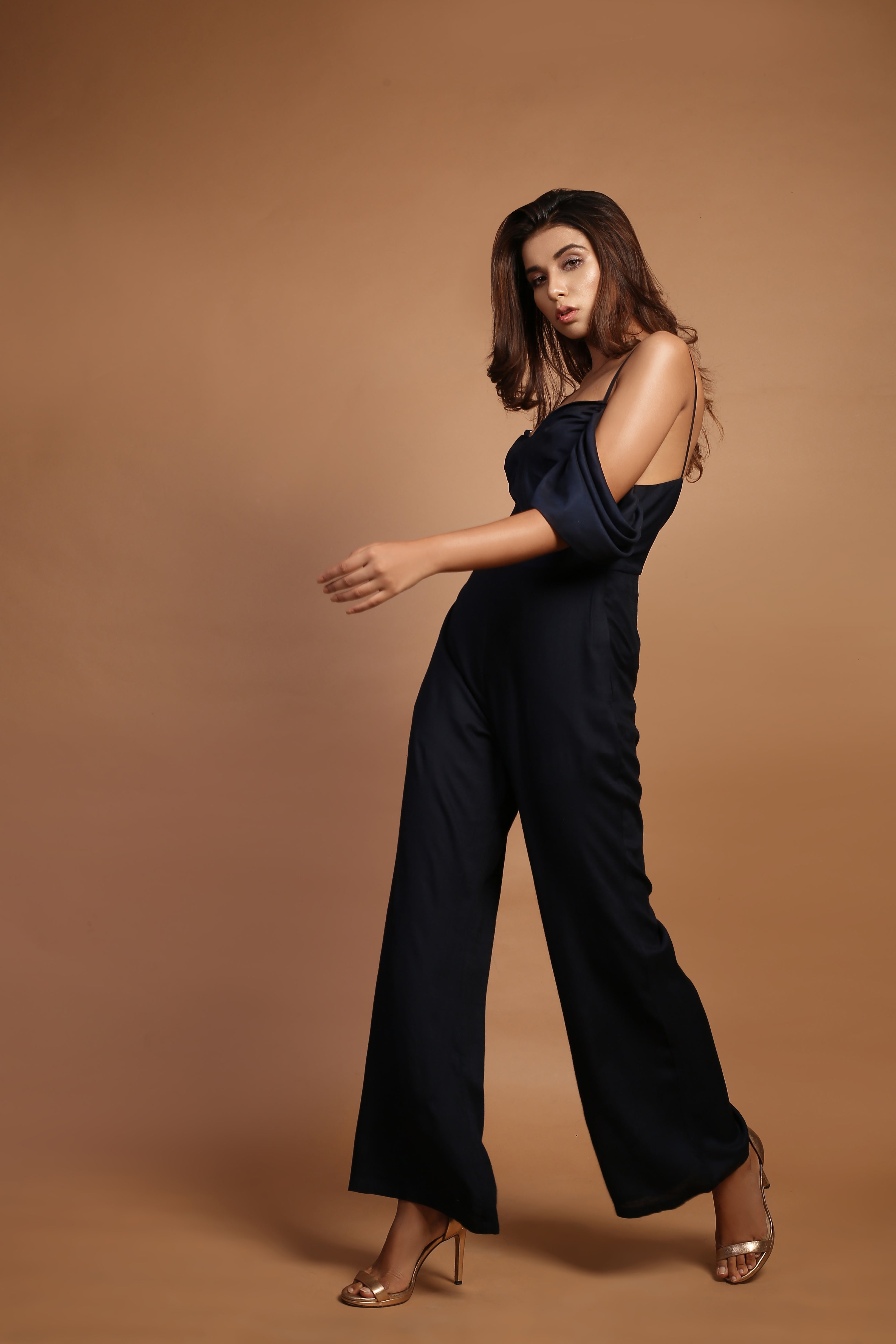 Navy blue cold Shoulder Jumpsuit