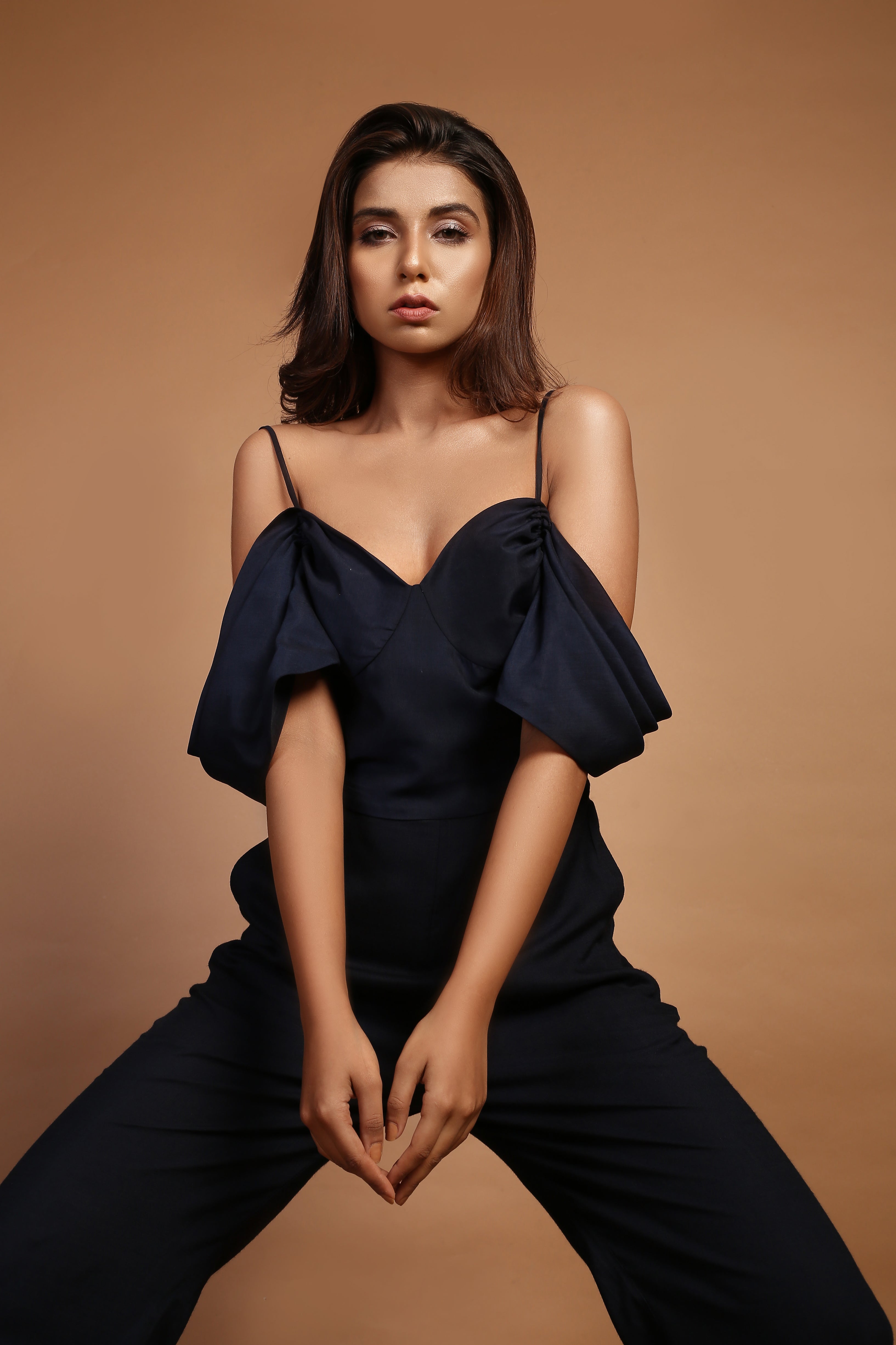 Navy blue cold Shoulder Jumpsuit