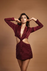 Burgundy Satin Cut-out Blazer dress