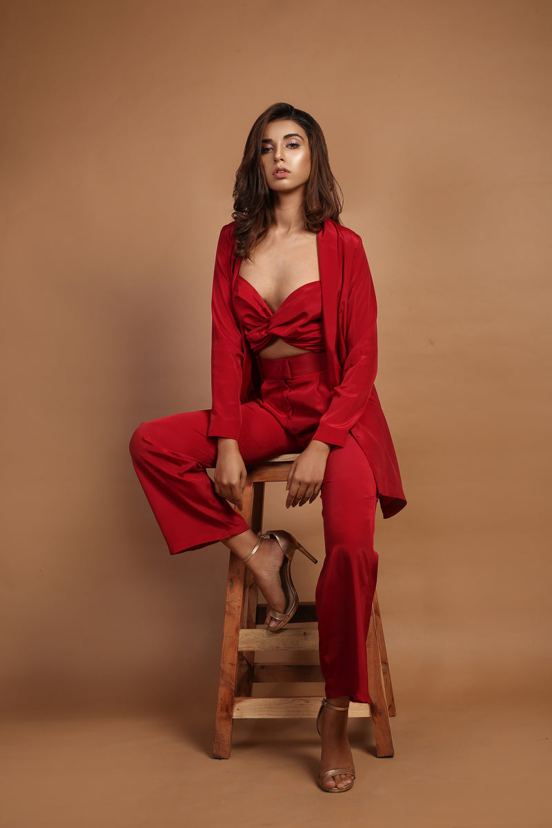 Crimson Red Shrug & Pants with Bustier