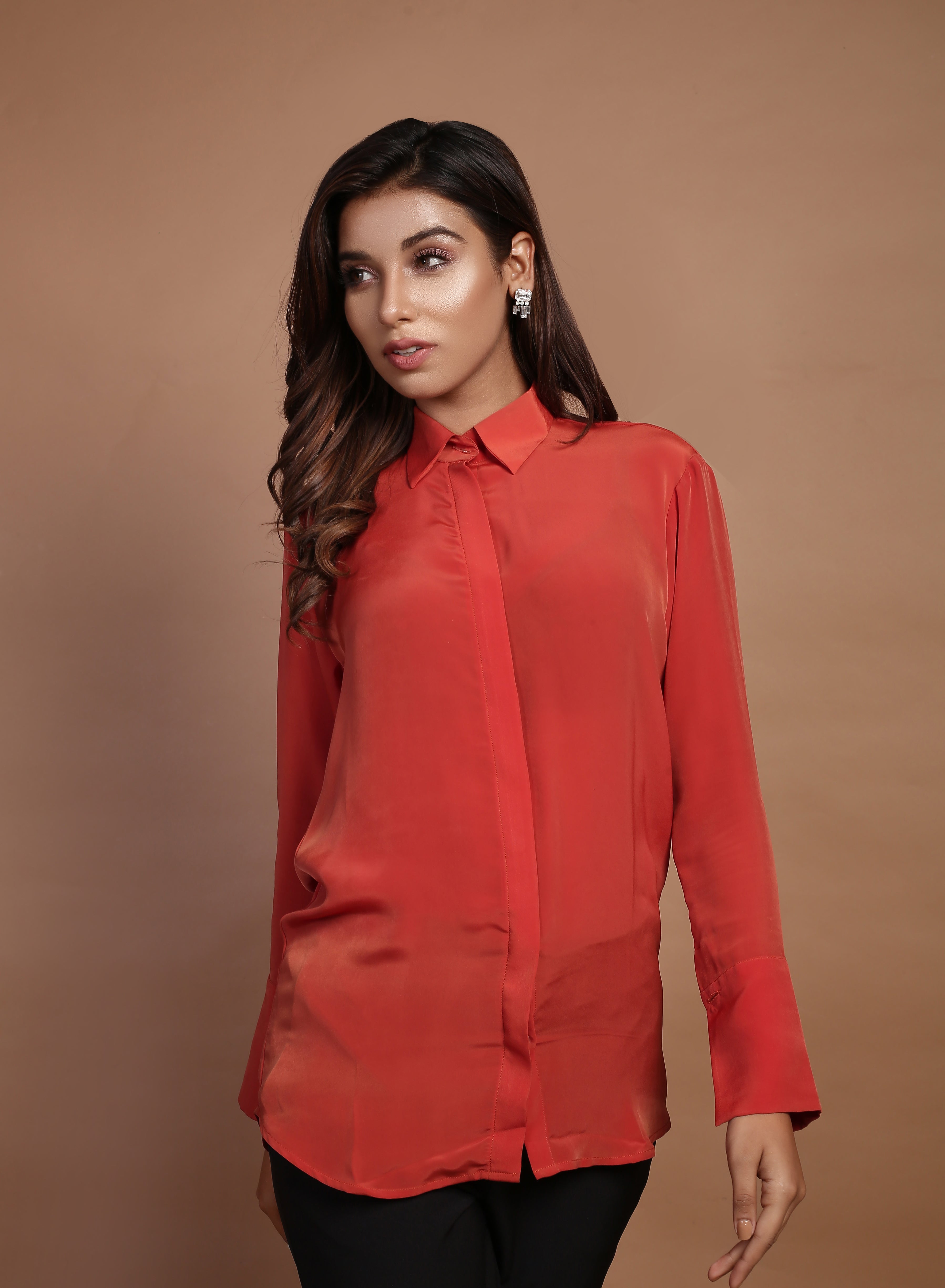 Orange Satin Military Shirt