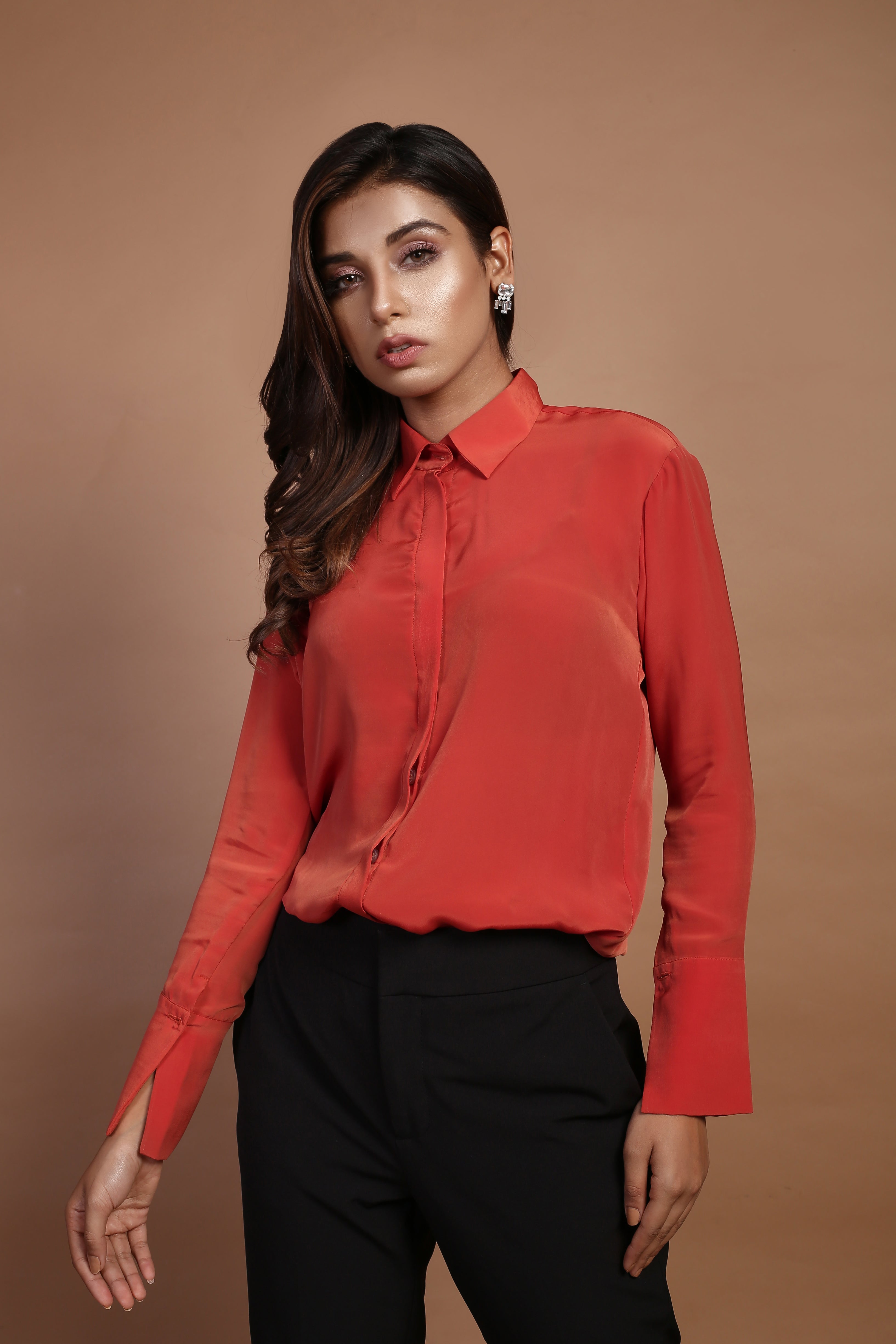 Orange Satin Military Shirt