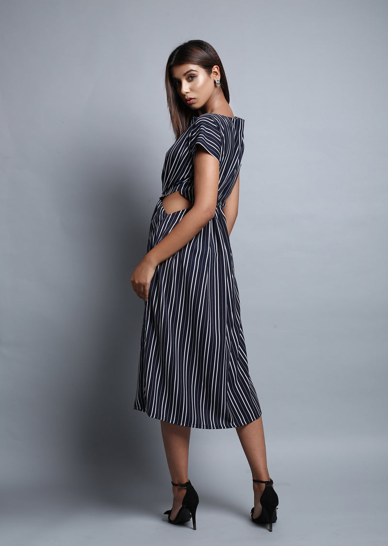 Stripes Cut-out Midi Dress