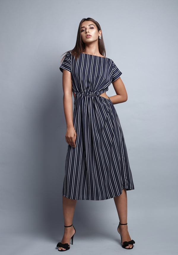 Stripes Cut-out Midi Dress