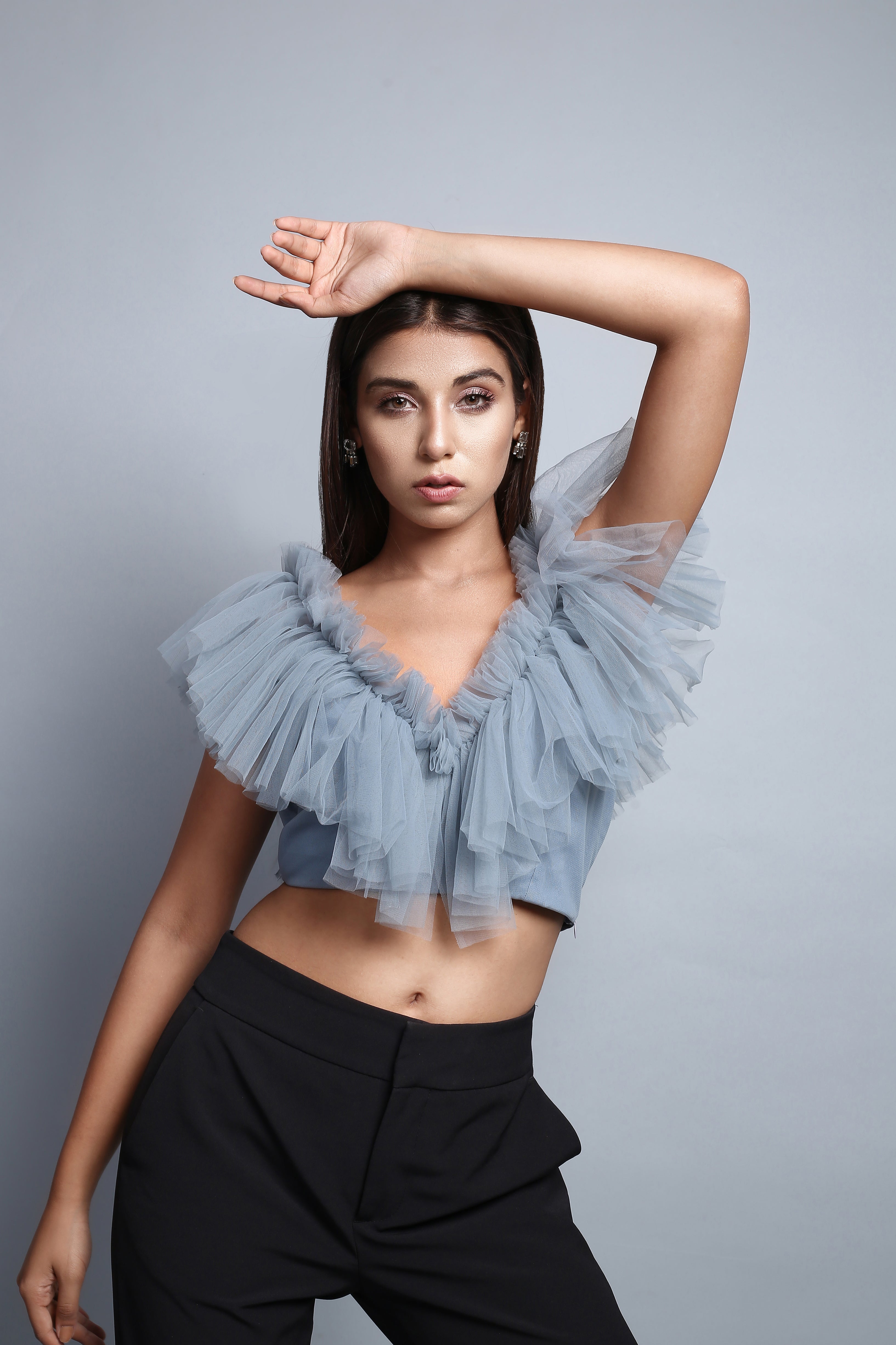 Tulle Grey Ruffle Top