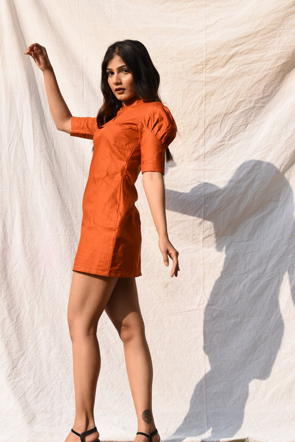 Yam Orange Petal Sleeves Mini Dress