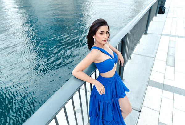 Royal Blue Asymmetric Bustier and high low skirt