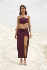Mulberry Purple Ruched Crop Top and Skirt